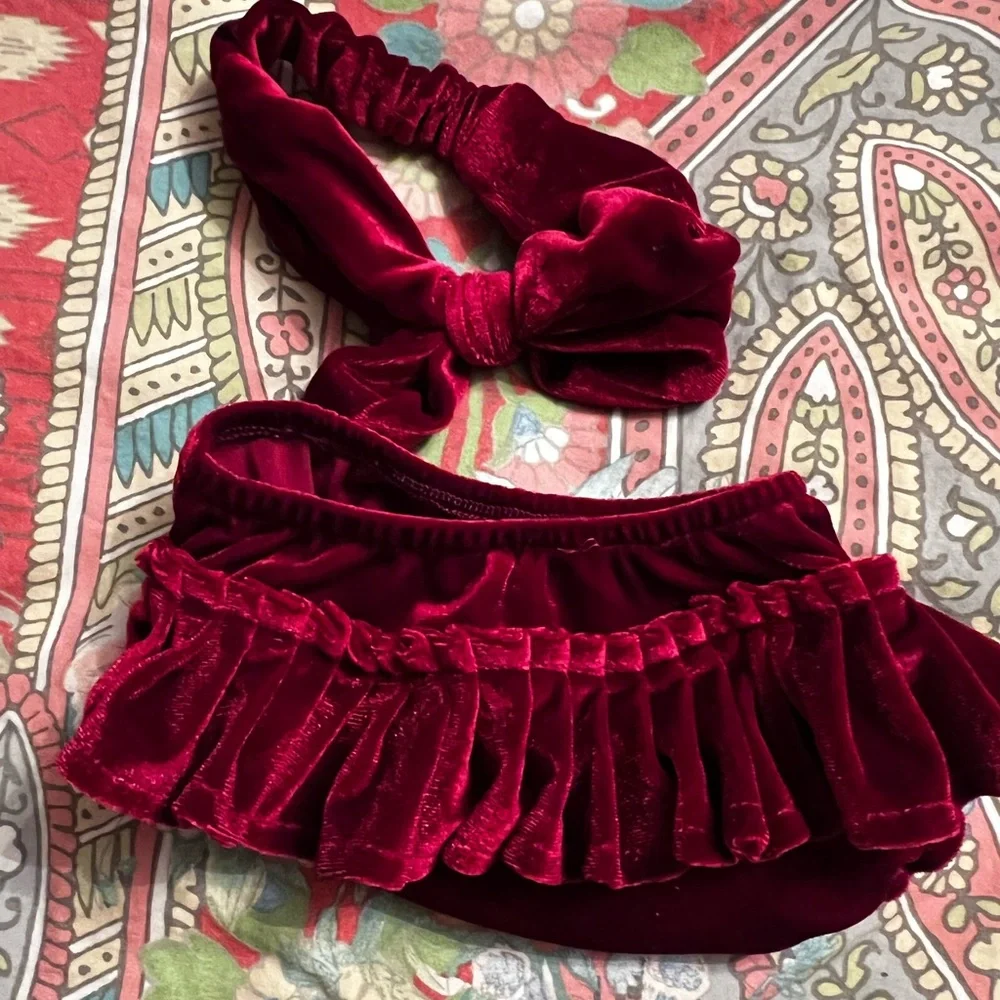 Precious Velvet Red Dress with Bow and panties 9 mo